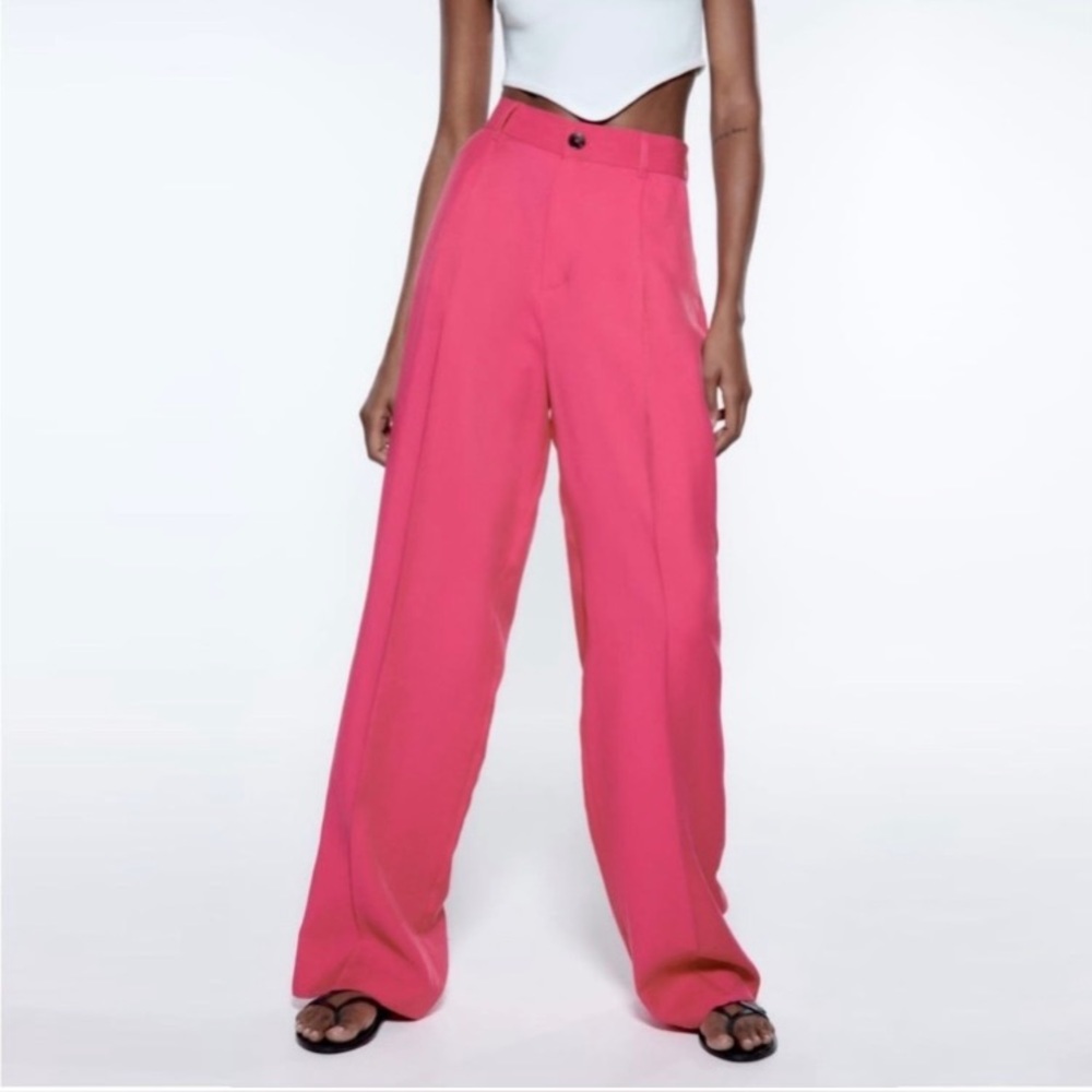 NWT ZARA WOMEN WIDE LEG PANTS PINK